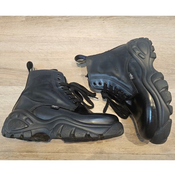 Buffalo London Gilian Black Leather Side Zip Chunky Ankle Boot sz 39 Bootie - Picture 9 of 10